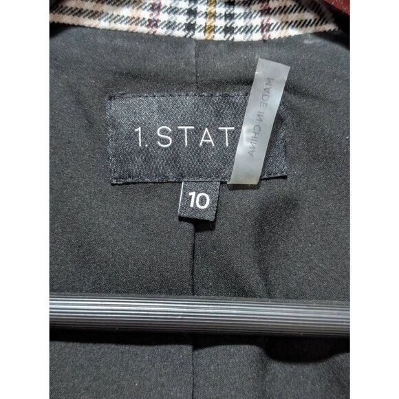 1.STATE Women's Black Tan & White Small Checked Pattern Blazer Jacket Size 10 - Picture 2 of 8